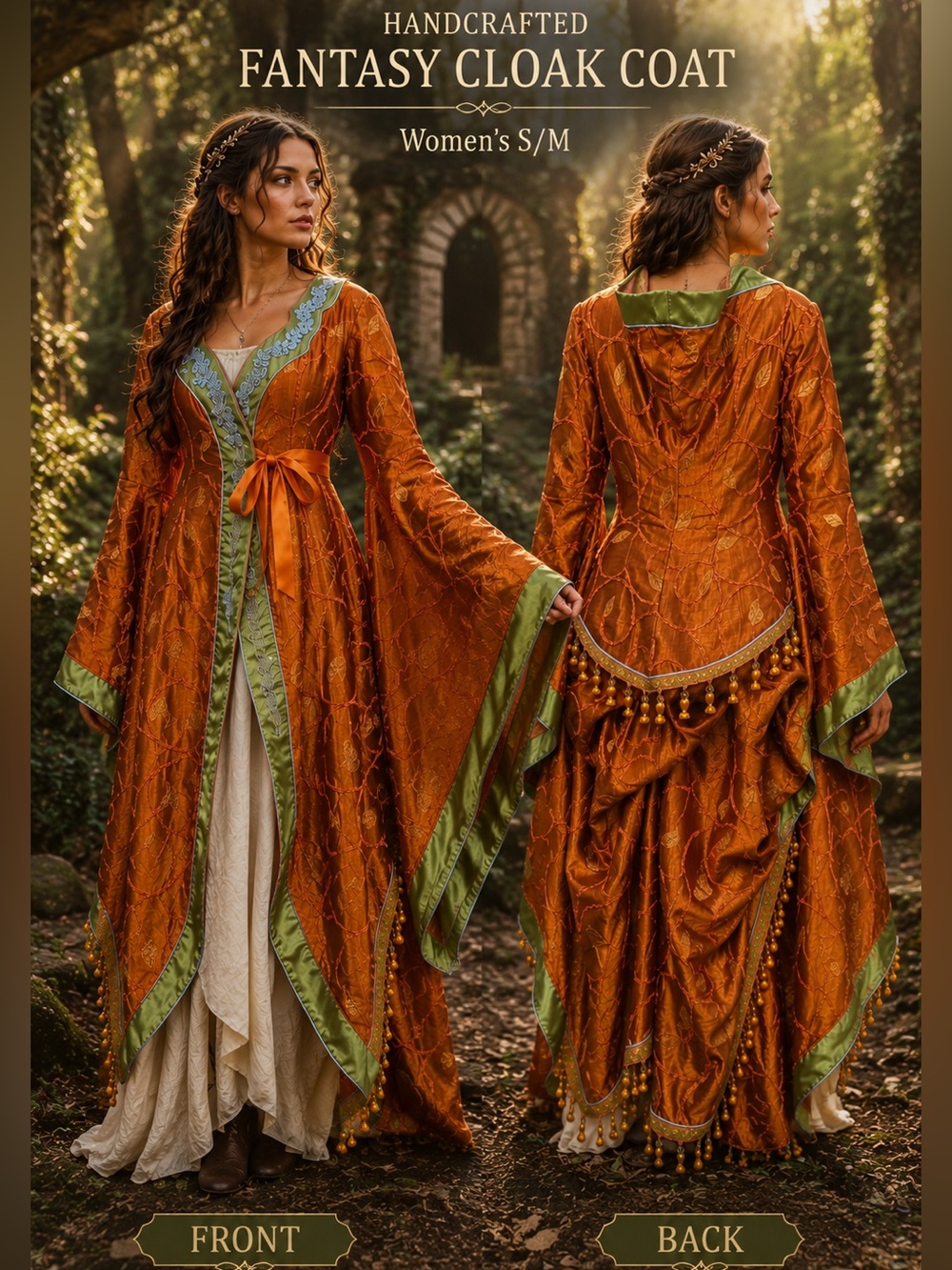 Handcrafted Fantasy Renaissance Cloak Coat Fairycore Whimsigoth LARP Costume S/M